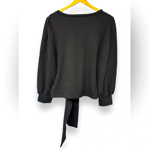 Lea & Viola Puff Sleeve Belted Black Sweatshirt | Women's Size L - Picture 2 of 6